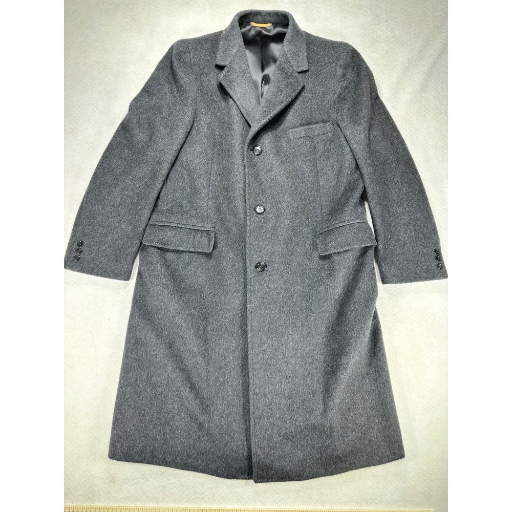 Jefferson Richmond VA Mens Cashmere Blend Overcoat Charcoal Gray 3 Button Coat